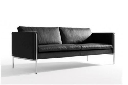Skipper Capri 2,5 pers. sofa L: 156cm Armlæn B - Stål/Sort Læder Elegance (læder 2)