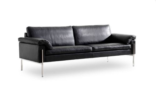 Skipper Capri 3 pers. sofa L: 216cm Armlæn A - Stål/Sort Læder Elegance 207 black ink. 2 sæde / ryg hynder.
