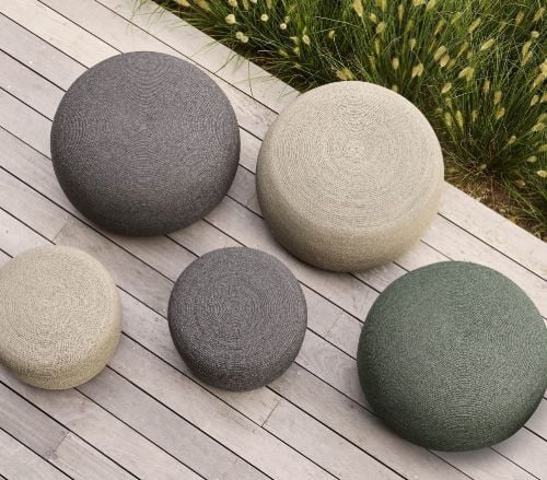 Cane-line Outdoor Circle Fodskammel Stor H: 43 cm - Dunkelgraues weiches Seil