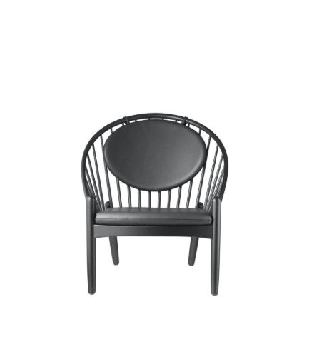 FDB Møbler J166 Poul M. Volther Jørna Lænestol SH: 40cm - Sort eg / Sort læder