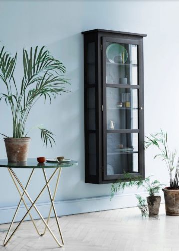 Lindebjerg Design Dark Oak N4 Vitrine mit Linksanschlagtür 70 x 170 cm – Schwarz gebeizte Eiche