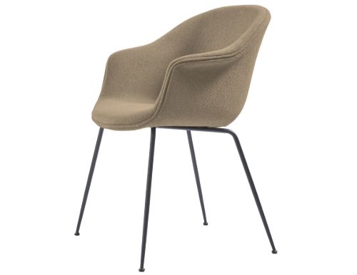 GUBI Bat Dining Chair Fully Upholstered Conic Base SH: 48 cm - Black Matt/Light Bouclé 003