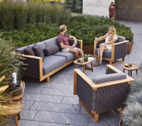 Cane-line Outdoor Angle Loungesessel inkl. Hynder SH: 45 cm – Teak/Grau