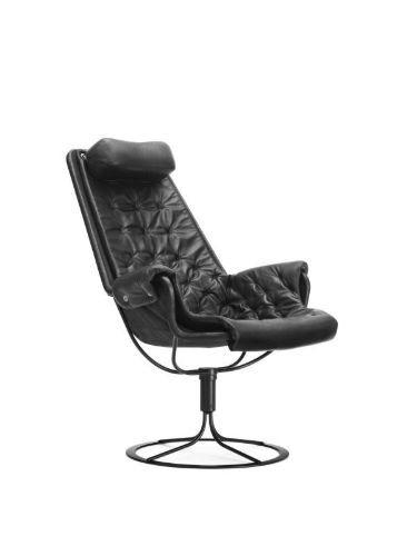 DUX Jetson Classic Lænestol SH: 40cm - Sort Læder/Sort Fod