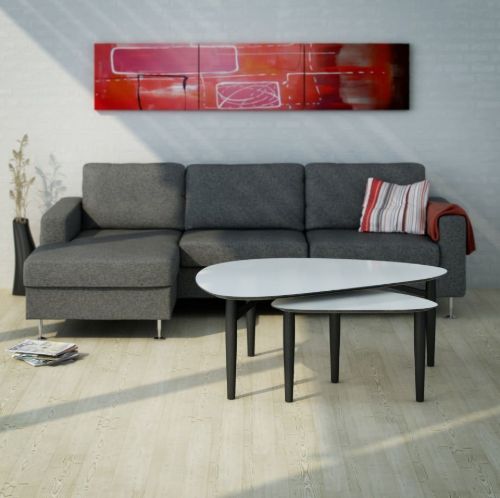 Thomsen Furniture Katrine Couchtisch Triangle Small 42x67x45 cm - Steinoptik Beige/Schwarz lackierte Eiche
