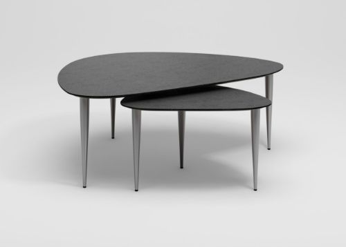 Thomsen Furniture Katrine Sofabord Trekant Lille 42x67x45 cm - Stenlook Mørkgrå/Børstet Stål