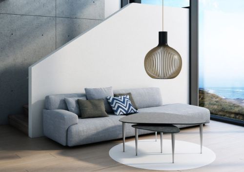 Thomsen Furniture Katrine Couchtisch Triangle Small 42x67x45 cm - Steinoptik Dunkelgrau/Gebürsteter Stahl