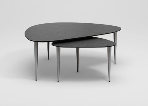 Thomsen Furniture Katrine Sofabord Trekant Stor 89x126x50 cm - Stenlook Mørkgrå/Børstet Stål