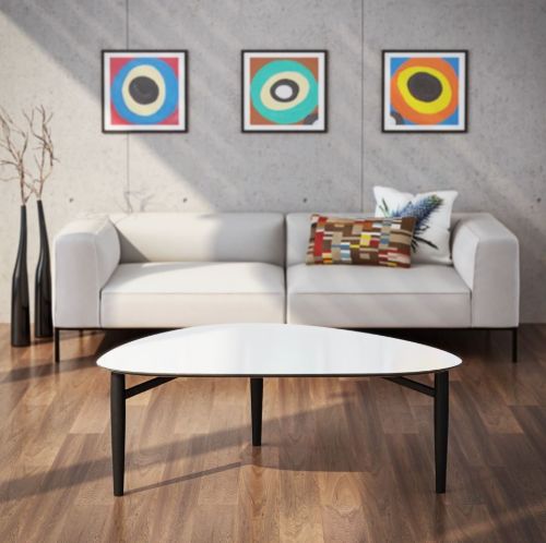 Thomsen Furniture Katrine Couchtisch Triangle Large 89x126x50 cm - Steinoptik Dunkelgrau/Gebürsteter Stahl