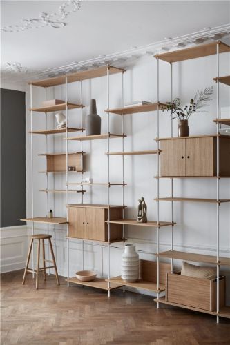 Moebe Regalsystem Double m. Schrank 200x162 cm - Eiche/Schwarz