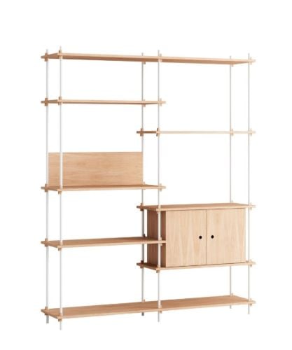 Moebe Shelving System Double w. Cabinet 200x162 cm - Oak/White