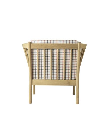 FDB Furniture J146 Sessel SH: 43 cm - Eiche / Rot karierte Pferdedecke