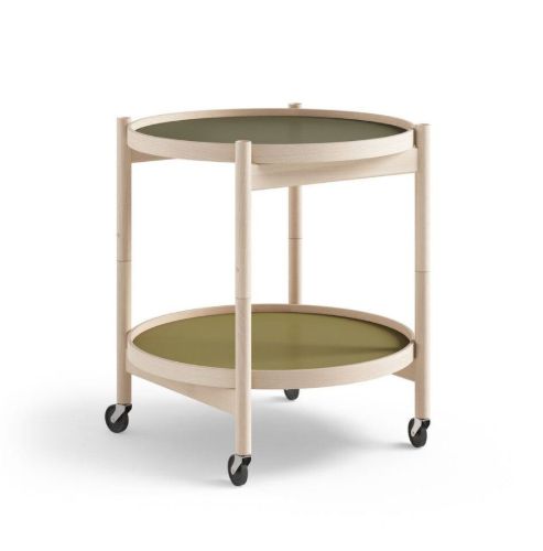 Brdr. Krüger Bølling Tabletttisch mit 2 Tabletts Ø: 50 cm – Buche unbehandelt/Grün und Dunkelgrün