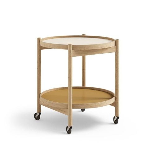Brdr. Krüger Bølling Tabletttisch mit 2 Tabletts Ø: 50 cm – Unbehandelte Buche/Gelb und Creme
