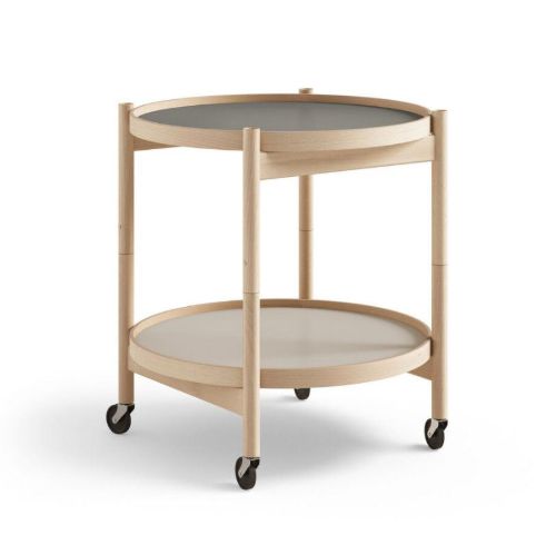 Brdr. Krüger Bølling Tabletttisch mit 2 Tabletts Ø: 50 cm - Buche geölt/Hellgrau und Grau