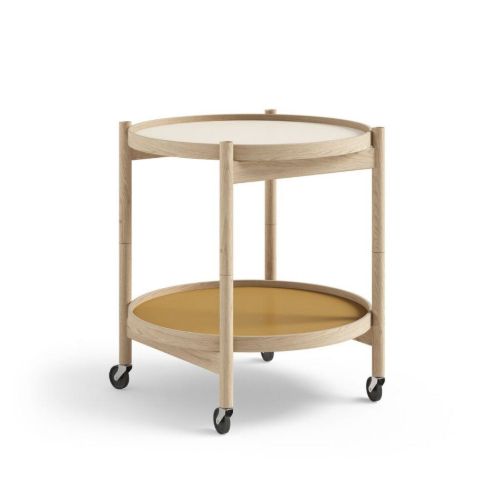 Brdr. Krüger Bølling Tabletttisch mit 2 Tabletts Ø: 50 cm – Unbehandelte Eiche/Gelb und Creme