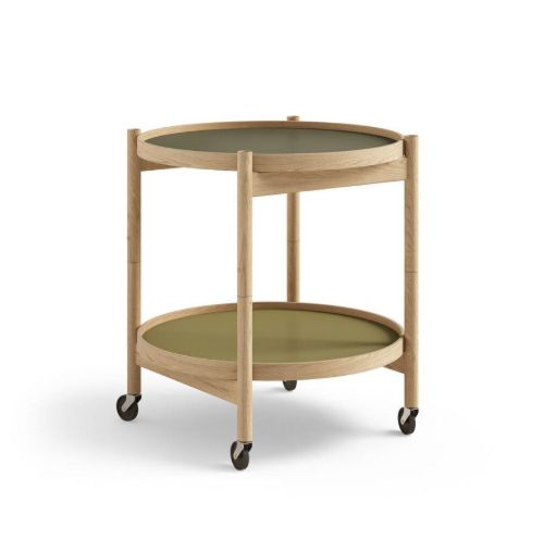 Brdr. Krüger Bølling Tabletttisch mit 2 Tabletts Ø: 50 cm – Eiche geölt/Grün und Dunkelgrün
