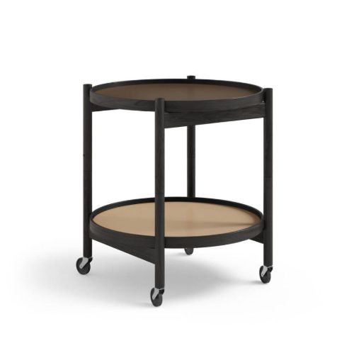 Brdr. Krüger Bølling Tabletttisch mit 2 Tabletts Ø: 50 cm – Schwarz lackierte Eiche/Beige und Braun