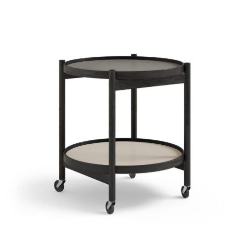 Brdr. Krüger Bølling Tabletttisch mit 2 Tabletts Ø: 50 cm – Schwarz lackierte Eiche/Hellgrau und Grau