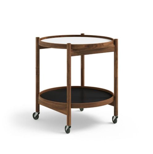 Brdr. Krüger Bølling Tabletttisch mit 2 Tabletts Ø: 50 cm – Walnuss geölt/Schwarz und Weiß