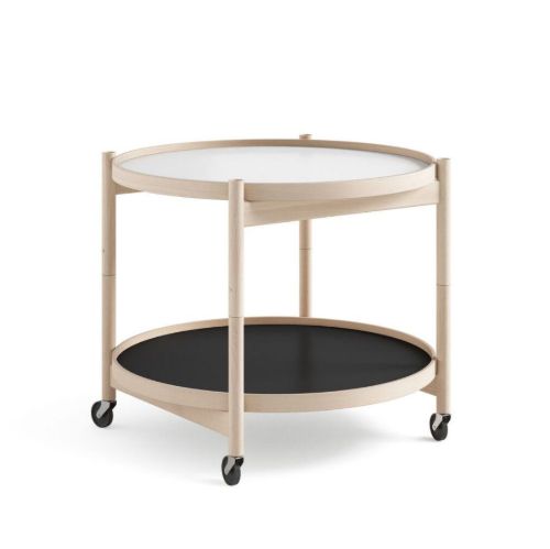 Brdr. Krüger Bølling Tabletttisch mit 2 Tabletts Ø: 60 cm – Unbehandelte Buche/Schwarz und Weiß