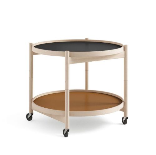 Brdr. Krüger Bølling Tabletttisch mit 2 Tabletts Ø: 60 cm – Unbehandelte Buche/Cognac und Schwarz