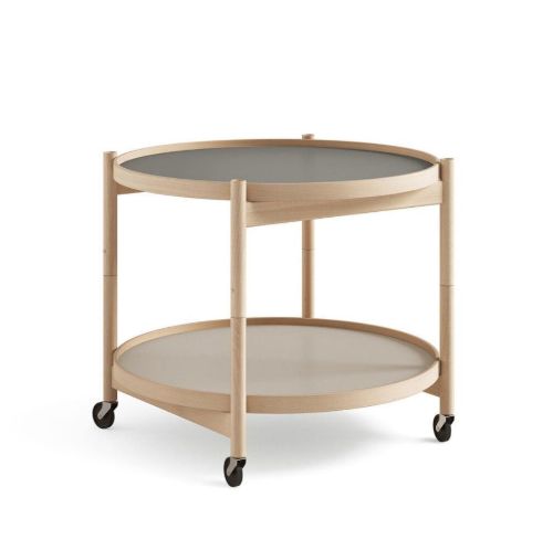 Brdr. Krüger Bølling Tabletttisch mit 2 Tabletts Ø: 60 cm - Buche geölt/Hellgrau und Grau