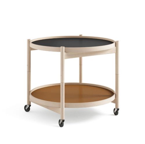 Brdr. Krüger Bølling Tabletttisch mit 2 Tabletts Ø: 60 cm – Buche geölt/Cognac und Schwarz