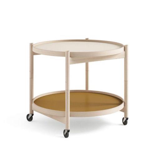 Brdr. Krüger Bølling Tabletttisch mit 2 Tabletts Ø: 60 cm – Buche geölt/Gelb und Creme