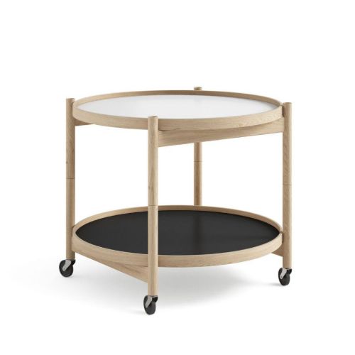 Brdr. Krüger Bølling Tabletttisch mit 2 Tabletts Ø: 60 cm – Unbehandelte Eiche/Schwarz und Weiß