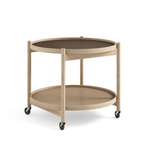 Brdr. Krüger Bølling Tabletttisch mit 2 Tabletts Ø: 60 cm – Unbehandelte Eiche/Beige und Braun