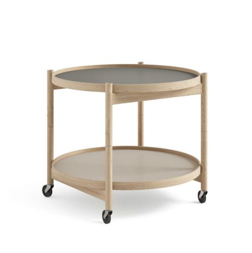 Brdr. Krüger Bølling Tabletttisch mit 2 Tabletts Ø: 60 cm – Unbehandelte Eiche/Hellgrau und Grau