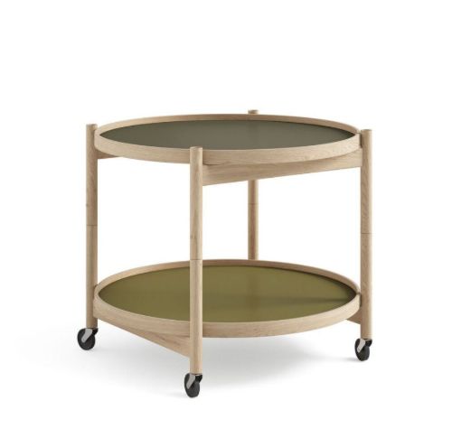 Brdr. Krüger Bølling Tabletttisch mit 2 Tabletts Ø: 60 cm – Unbehandelte Eiche/Grün und Dunkelgrün