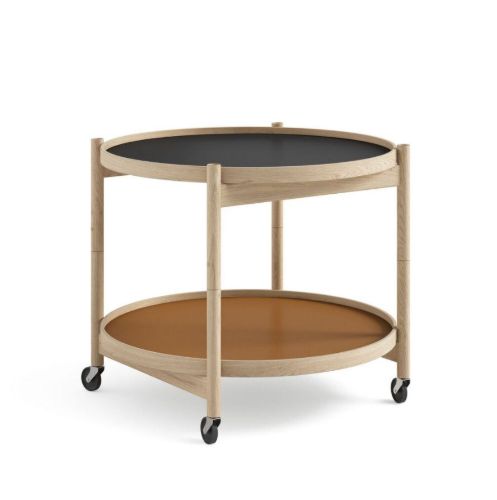 Brdr. Krüger Bølling Tabletttisch mit 2 Tabletts Ø: 60 cm – Unbehandelte Eiche/Cognac und Schwarz