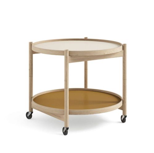 Brdr. Krüger Bølling Tabletttisch mit 2 Tabletts Ø: 60 cm – Unbehandelte Eiche/Gelb und Creme