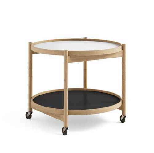 Brdr. Krüger Bølling Tabletttisch mit 2 Tabletts Ø: 60 cm – Geölte Eiche/Schwarz und Weiß