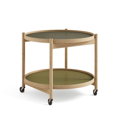 Brdr. Krüger Bølling Tabletttisch mit 2 Tabletts Ø: 60 cm – Eiche geölt/Grün und Dunkelgrün