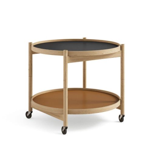 Brdr. Krüger Bølling Tabletttisch mit 2 Tabletts Ø: 60 cm – Geölte Eiche/Cognac und Schwarz
