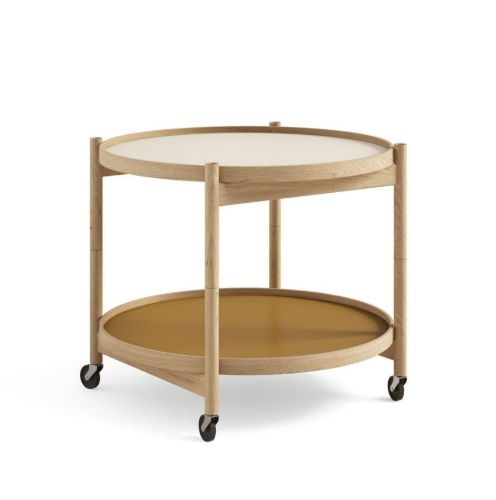 Brdr. Krüger Bølling Tabletttisch mit 2 Tabletts Ø: 60 cm – Eiche geölt/Gelb und Creme