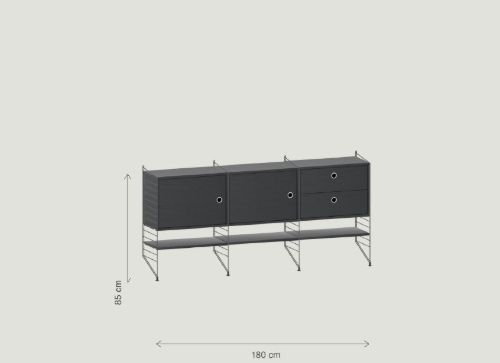 String Furniture Reolsystem 180x30 cm - Sort