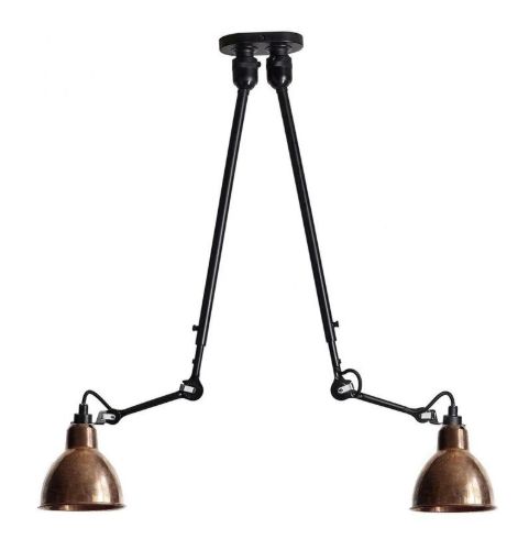 DCW Editions Lampe Gras N302 Dobbelt Pendel H: 92cm - Sort/Rå Kobber