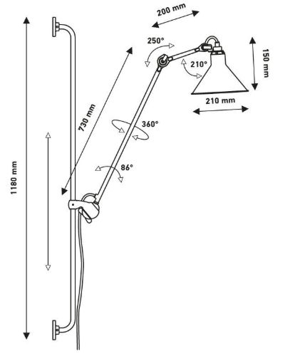 DCW Editions Lampe Gras N214 Wandleuchte konisch H: 120 cm – Schwarz/Rohes Kupfer