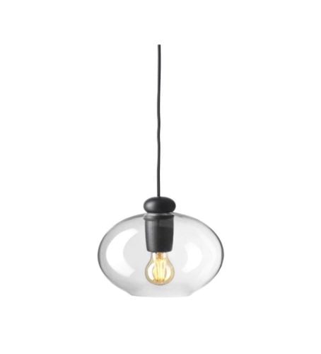 FDB Møbler U2 Hiti Pendel m. Sort Ledning Ø: 25,8 cm - Sortmalet Eg/Klar Glas