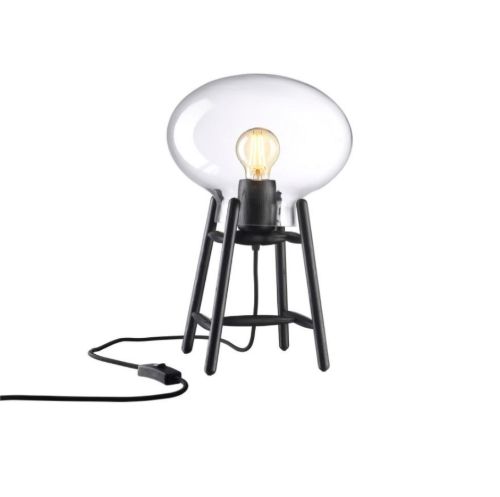 FDB Møbler U4 Hiti Bordlampe m. Sort Ledning H: 22,8 cm - Sortmalet Eg/Klar Glas