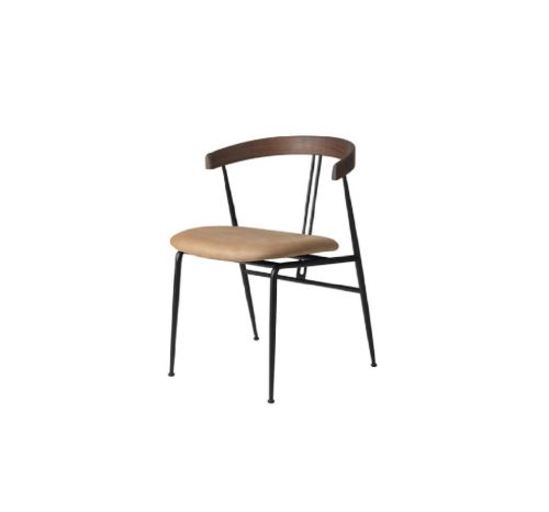 GUBI Violin Dining Chair Fully Upholstered SH: 45 cm - Dunes Camel Leather/Black Matt Base