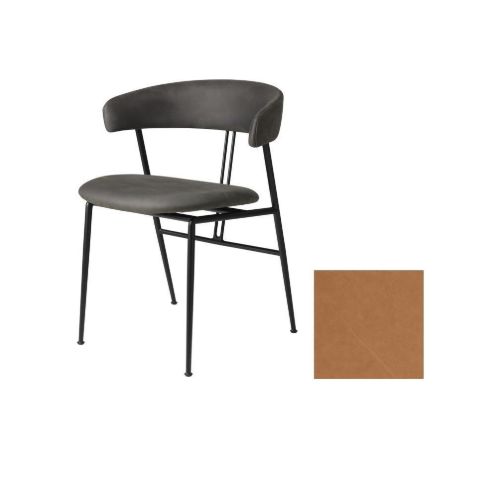 GUBI Violin-Esszimmerstuhl, vollständig gepolstert, SH: 45 cm – Dunes-Kamelleder/schwarz-mattes Gestell