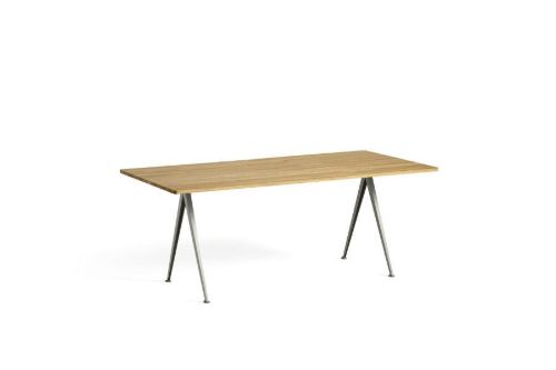 HAY Pyramide Table 02 190x85 cm - Beige Powder Coated Steel/Clear lacquered Oak