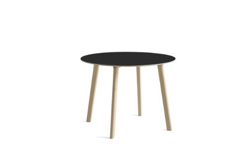 HAY CPH Deux 220 Table Ø: 98 cm - Untreated Solid Beech/Ink Black Laminate