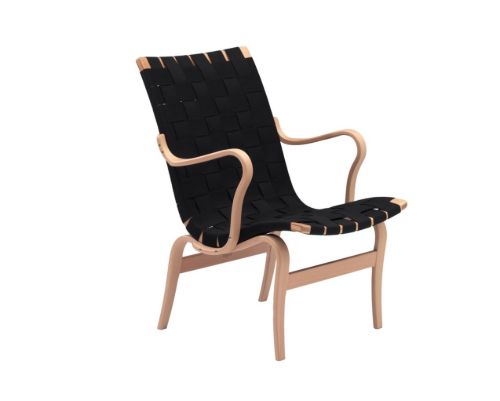 Bruno Mathsson Mi 472 Eva Lænestol m. arm SH: 34 cm - Lakeret Bøg / Sort Linnegjord