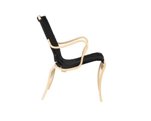 Bruno Mathsson Mi 425 Mina Sessel mit Armlehne SH: 34 cm - Lackierte Buche / Schwarzes Leinen